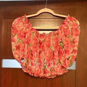 Zara Floral Pink and Green Smocked Top